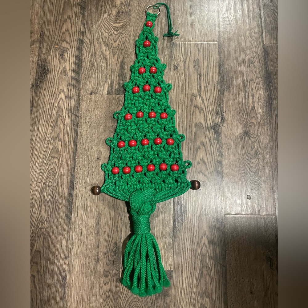 Vintage Handmade Macrame Hanging Christmas Tree Decoration